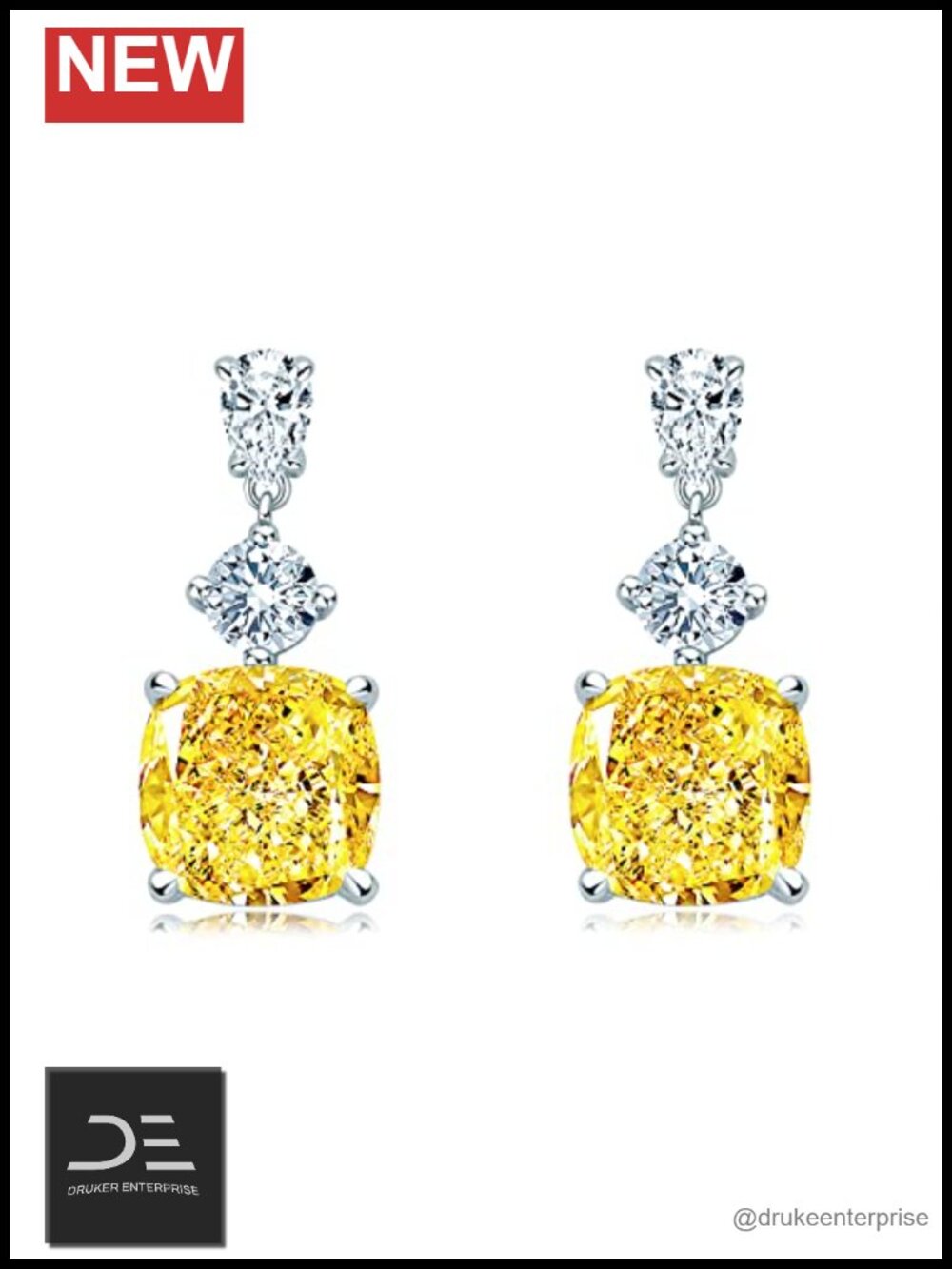 Large Dangle Earrings for Women, Lab Simulated Diamond, 925 Sterling Silver,